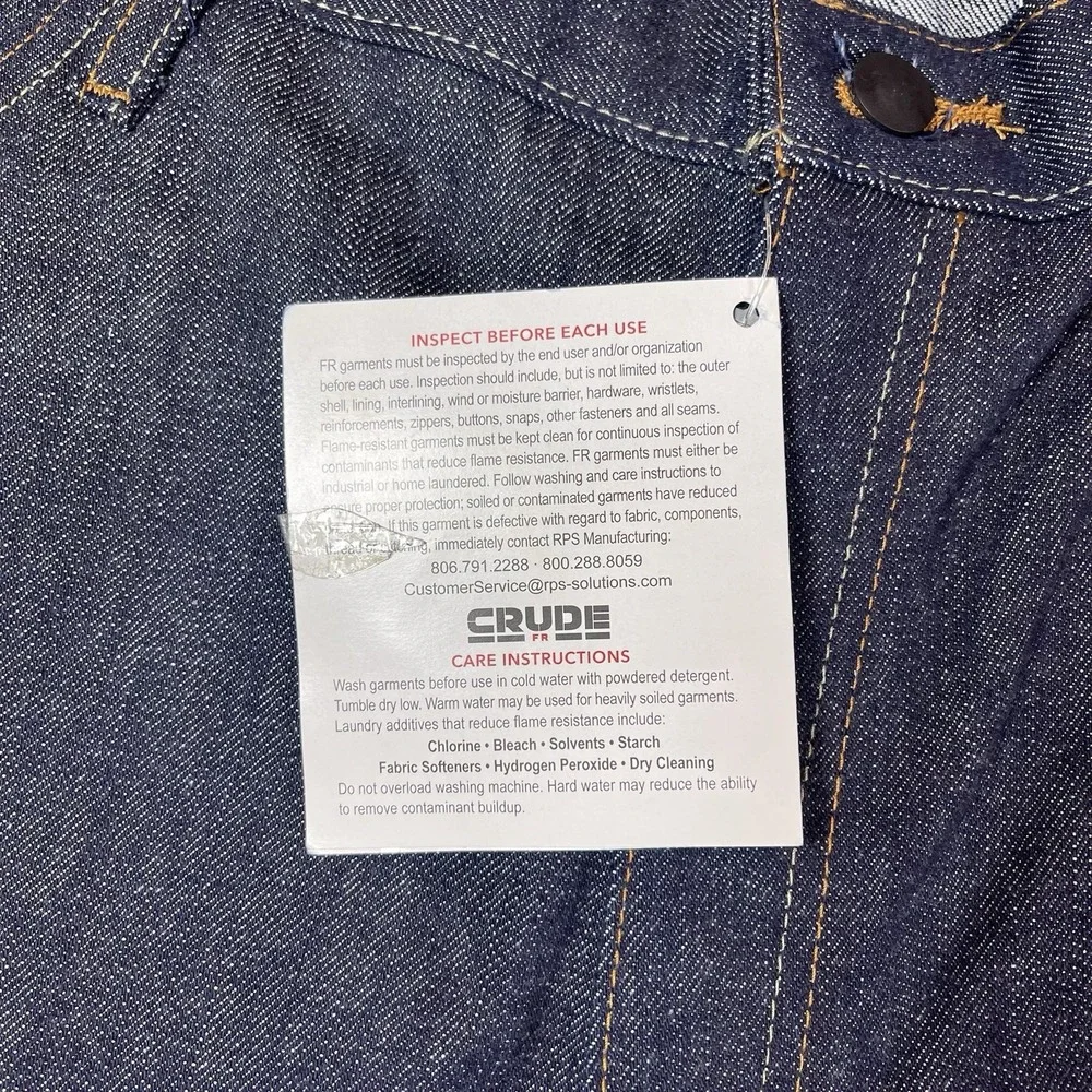 Crude FR Fire Resistant CAT 2 Carpenter Jeans Dark Wash NWT 42x32 Workwear Denim